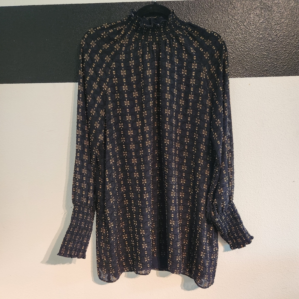Amanda Uprichard Midnight Blue Tunic with Gold Pattern Size Large